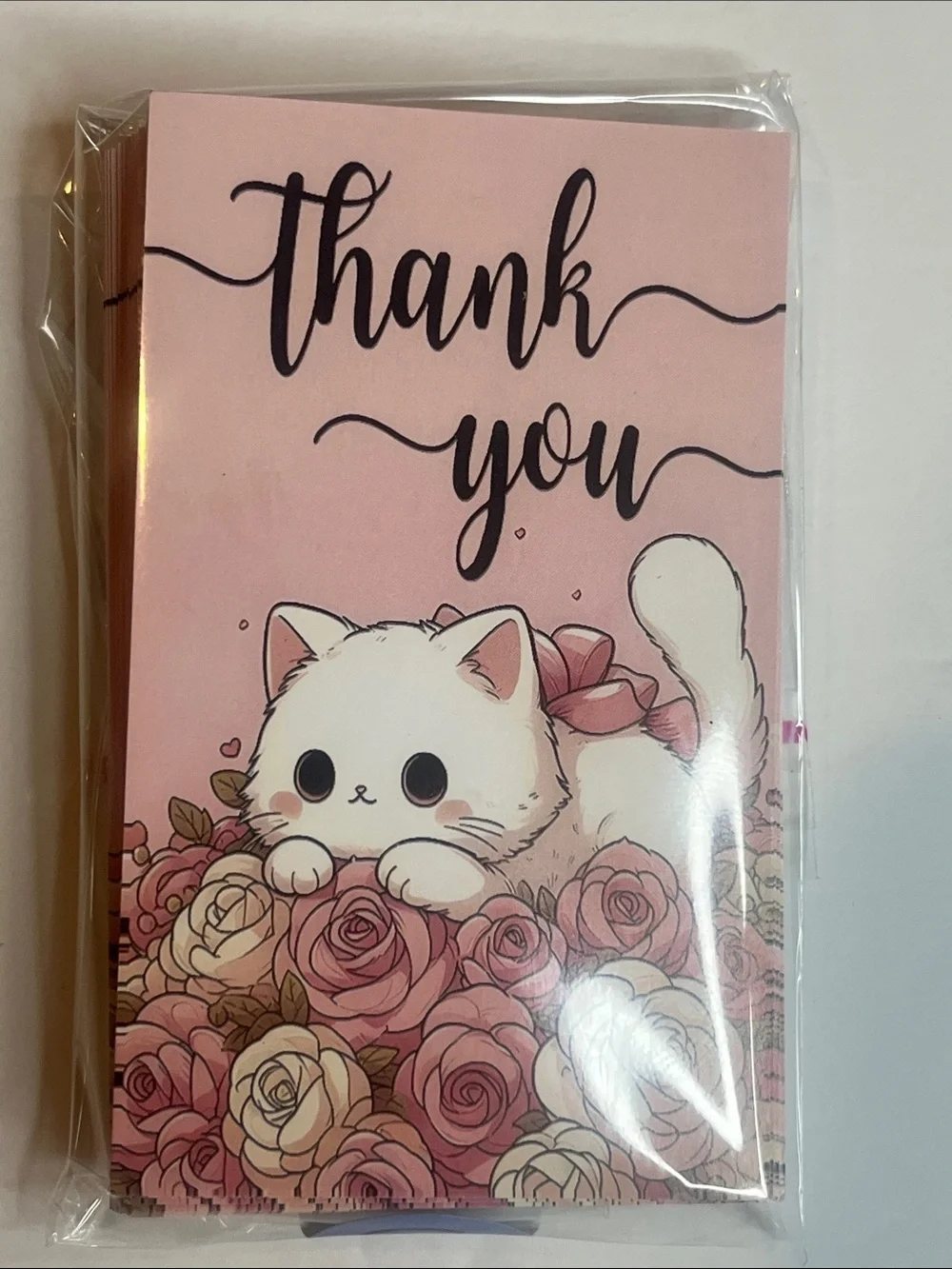 (25) Pink Cat Thank You Cards White Cat Design